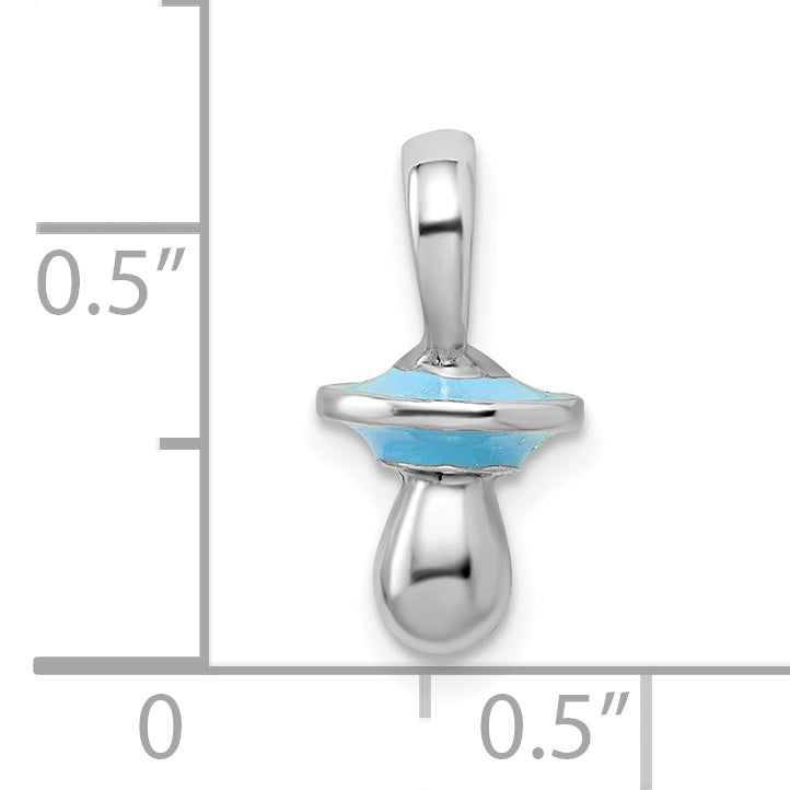 Sterlingsilber De-ani Rhodiniert 3d Blau Emailliert Pacifier Anhänger