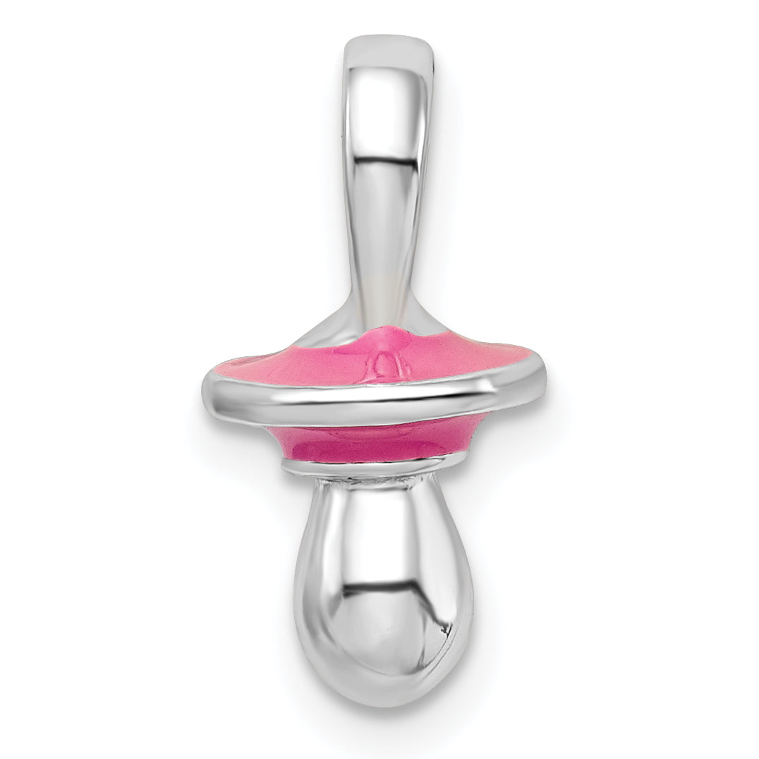 Sterlingsilber De-ani Rhodiniert 3d Rosa Emailliert Pacifier Anhänger
