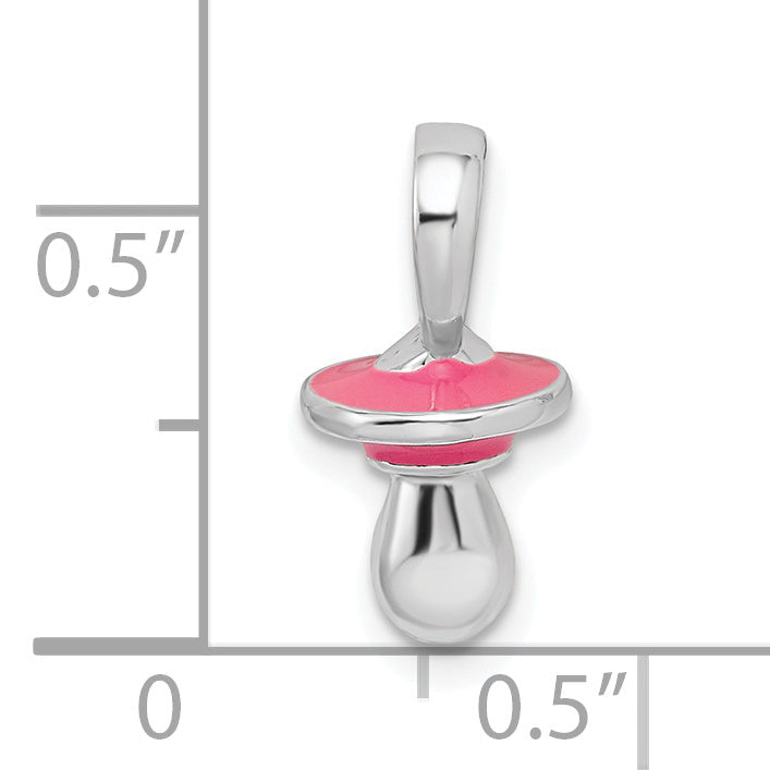 Sterlingsilber De-ani Rhodiniert 3d Rosa Emailliert Pacifier Anhänger