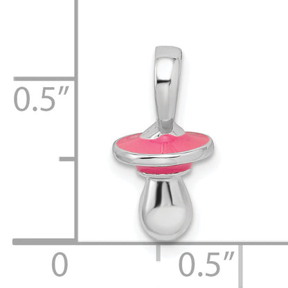 Sterlingsilber De-ani Rhodiniert 3d Rosa Emailliert Pacifier Anhänger