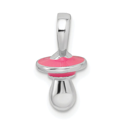 Sterlingsilber De-ani Rhodiniert 3d Rosa Emailliert Pacifier Anhänger