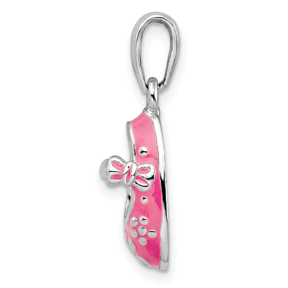 Sterlingsilber De-ani Rhodiniert 3d Rosa Emailliert Baby Schuh Anhänger
