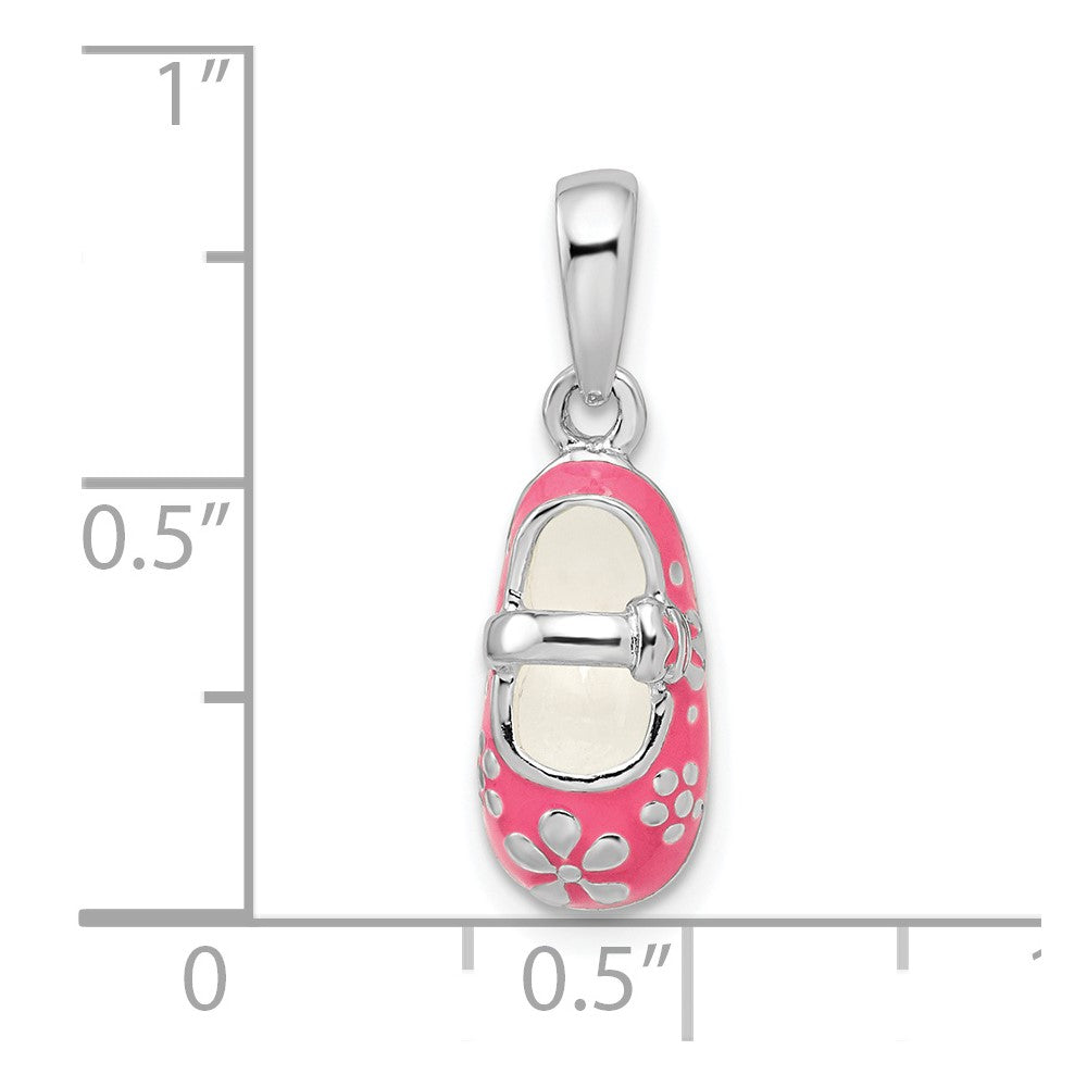 Sterlingsilber De-ani Rhodiniert 3d Rosa Emailliert Baby Schuh Anhänger
