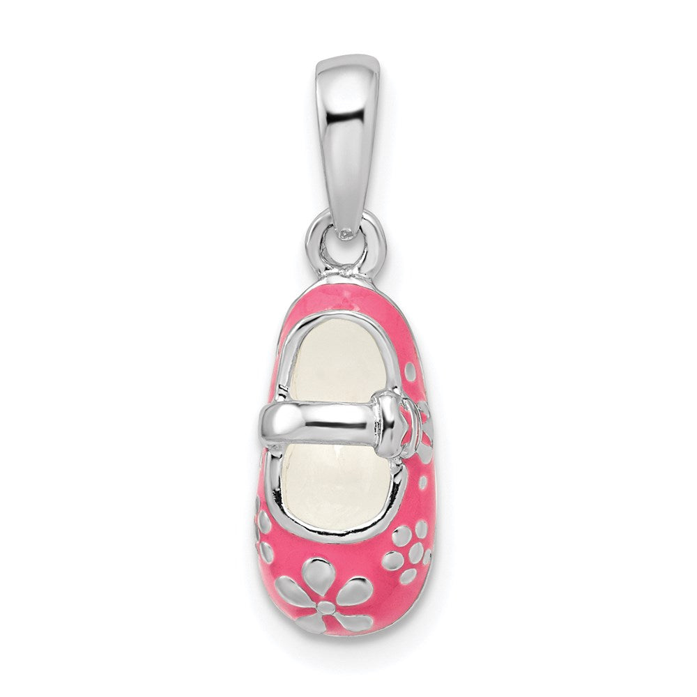 Sterlingsilber De-ani Rhodiniert 3d Rosa Emailliert Baby Schuh Anhänger