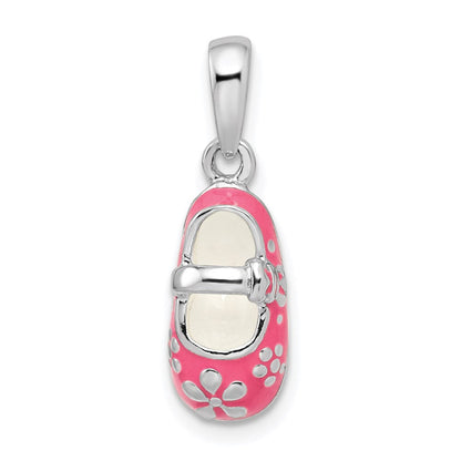 Sterlingsilber De-ani Rhodiniert 3d Rosa Emailliert Baby Schuh Anhänger