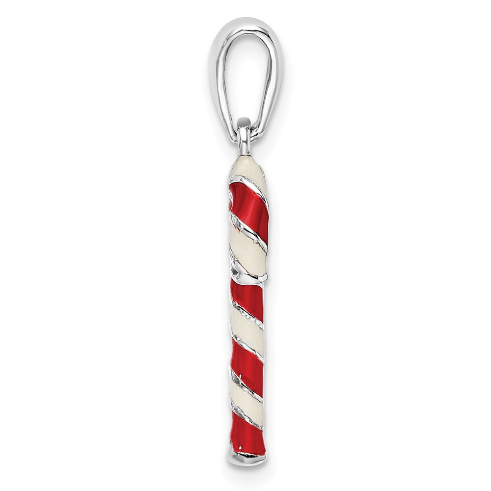Sterlingsilber De-ani Rhodiniert 3d Emailliert Candy Cane Anhänger