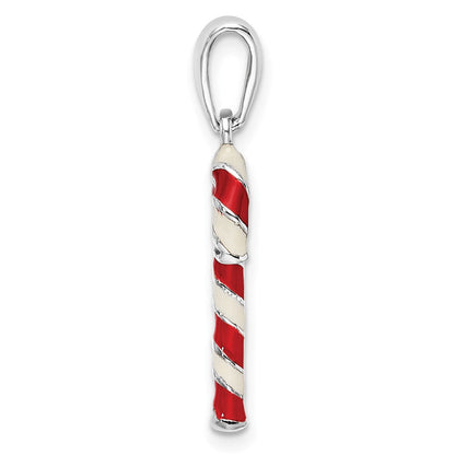 Sterlingsilber De-ani Rhodiniert 3d Emailliert Candy Cane Anhänger