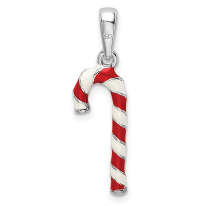Sterlingsilber De-ani Rhodiniert 3d Emailliert Candy Cane Anhänger