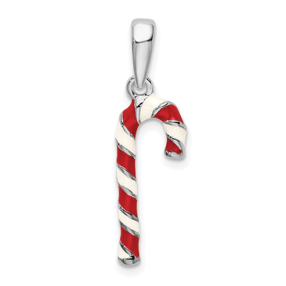 Sterlingsilber De-ani Rhodiniert 3d Emailliert Candy Cane Anhänger