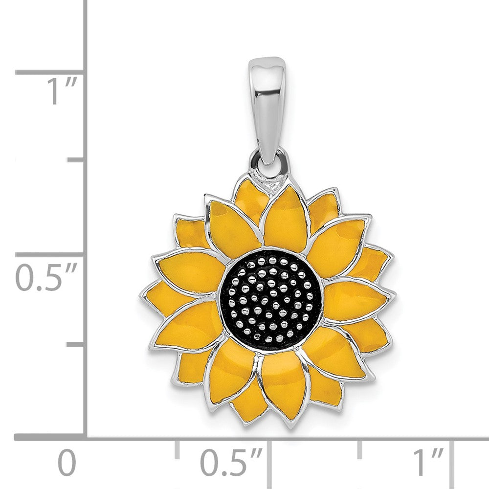 Sterlingsilber De-ani Rhodiniert Poliert Emailliert Sonnenblume Anhänger
