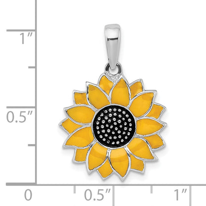 Sterlingsilber De-ani Rhodiniert Poliert Emailliert Sonnenblume Anhänger