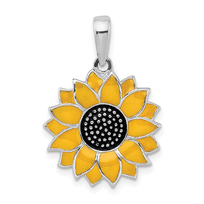 Sterlingsilber De-ani Rhodiniert Poliert Emailliert Sonnenblume Anhänger