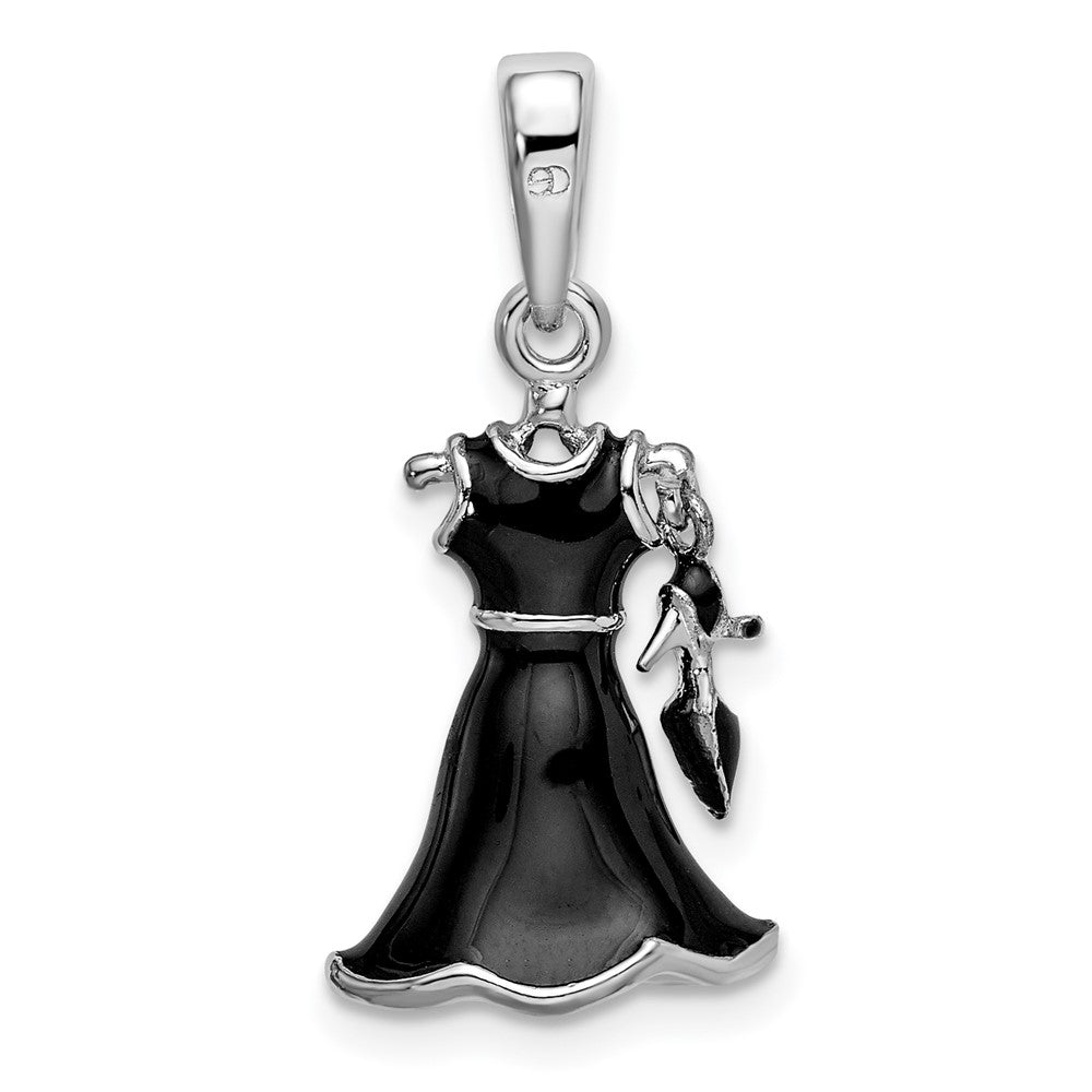 Sterlingsilber De-ani Rhodiniert 3d Emailliert Schwarz Dress und Schuh Anhänger