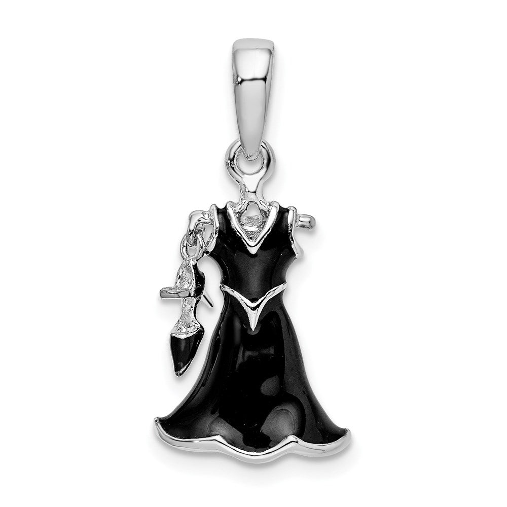 Sterlingsilber De-ani Rhodiniert 3d Emailliert Schwarz Dress und Schuh Anhänger