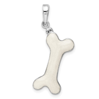 Sterlingsilber De-ani Rhodiniert Poliert 3d Emailliert Hund Bone Anhänger