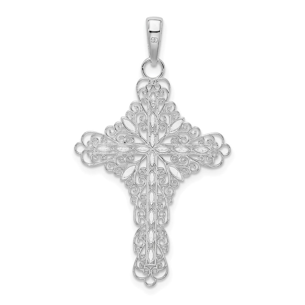 Sterlingsilber De-ani Rhodiniert Poliert Emailliert Filigran Kreuz Anhänger