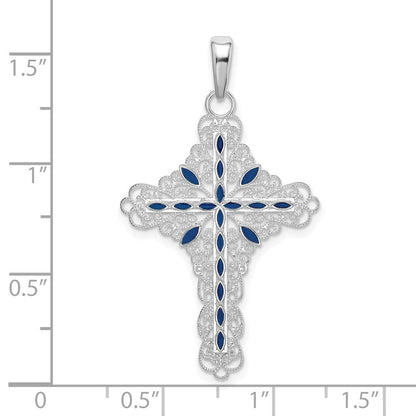 Sterlingsilber De-ani Rhodiniert Poliert Emailliert Filigran Kreuz Anhänger