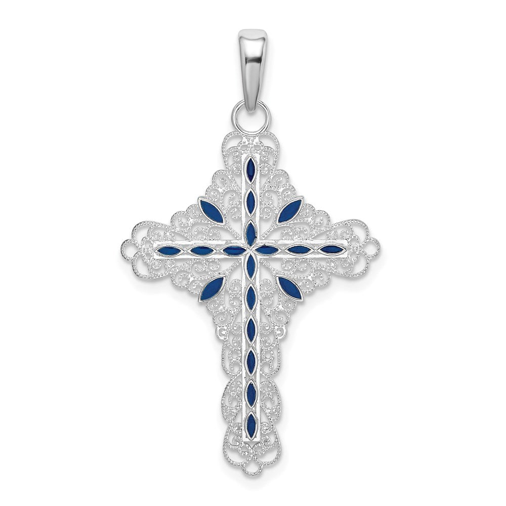 Sterlingsilber De-ani Rhodiniert Poliert Emailliert Filigran Kreuz Anhänger