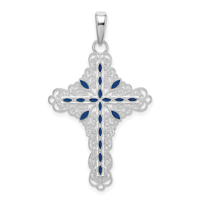 Sterlingsilber De-ani Rhodiniert Poliert Emailliert Filigran Kreuz Anhänger