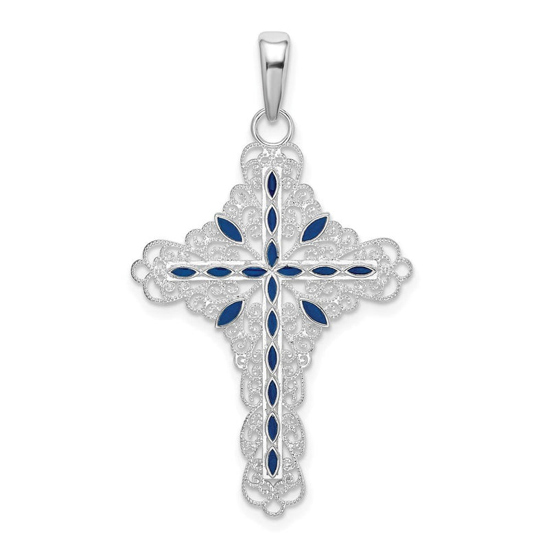 Sterlingsilber De-ani Rhodiniert Poliert Emailliert Filigran Kreuz Anhänger
