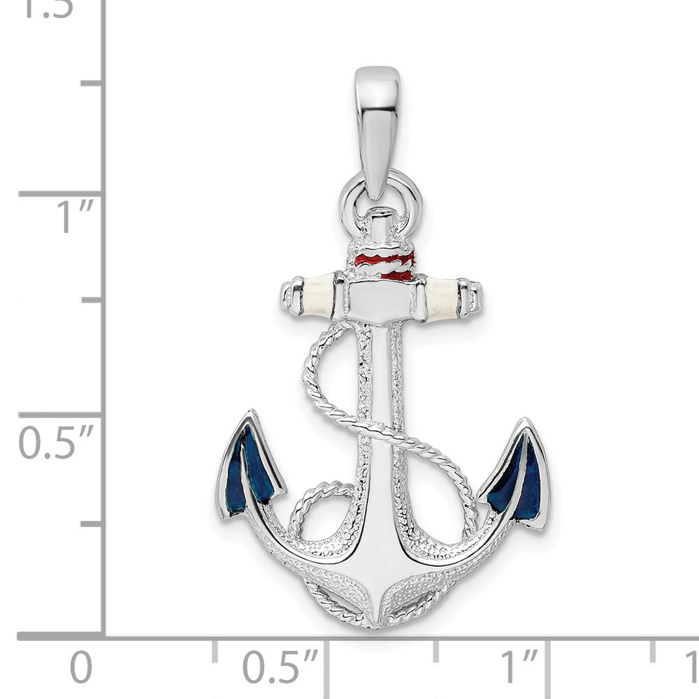 Sterlingsilber De-ani Rhodiniert Emailliert Anker mit Kordel Anhänger
