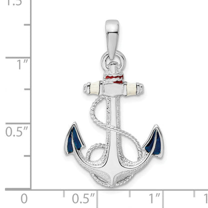 Sterlingsilber De-ani Rhodiniert Emailliert Anker mit Kordel Anhänger