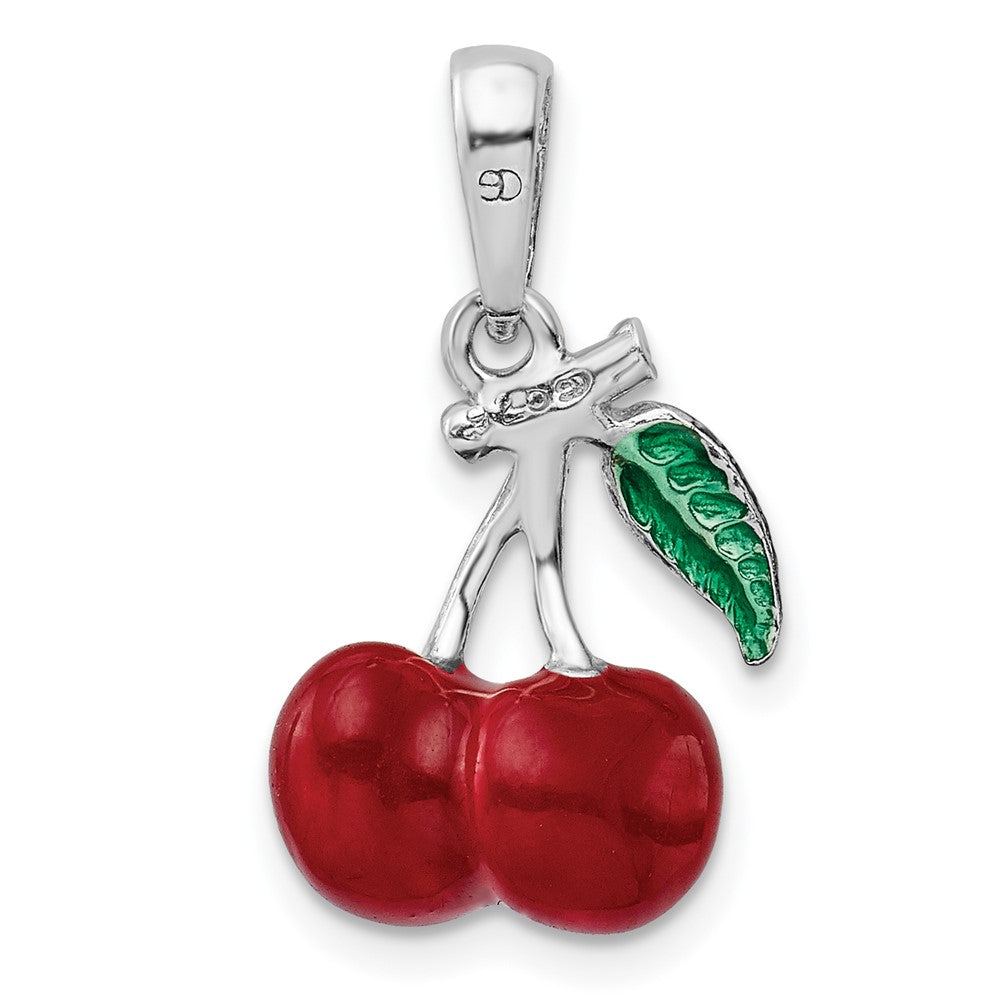 Sterlingsilber De-ani Rhodiniert Poliert 3d Emailliert Cherries Anhänger