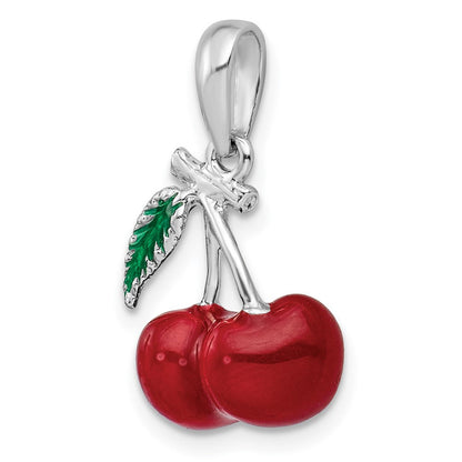 Sterlingsilber De-ani Rhodiniert Poliert 3d Emailliert Cherries Anhänger