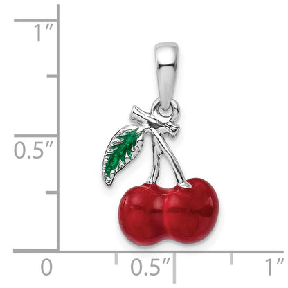 Sterlingsilber De-ani Rhodiniert Poliert 3d Emailliert Cherries Anhänger