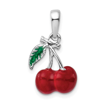 Sterlingsilber De-ani Rhodiniert Poliert 3d Emailliert Cherries Anhänger