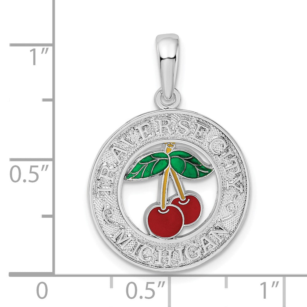 Sterlingsilber De-ani Rhodiniert Emailliert Traverse City Michigan mit Cherry Anhänger