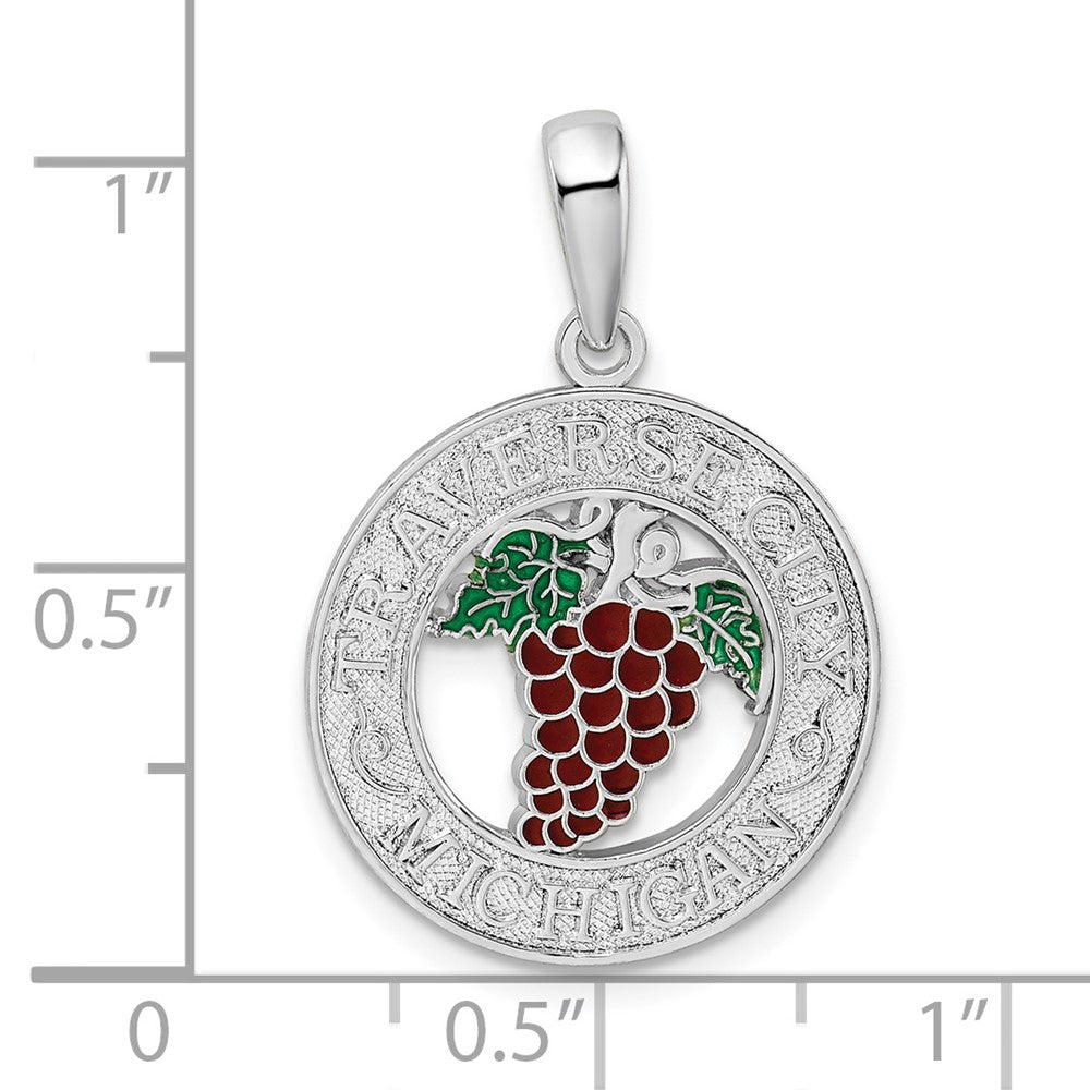 Sterlingsilber De-ani Rhodiniert Emailliert Traverse City Michigan mit Grapes Anhänger