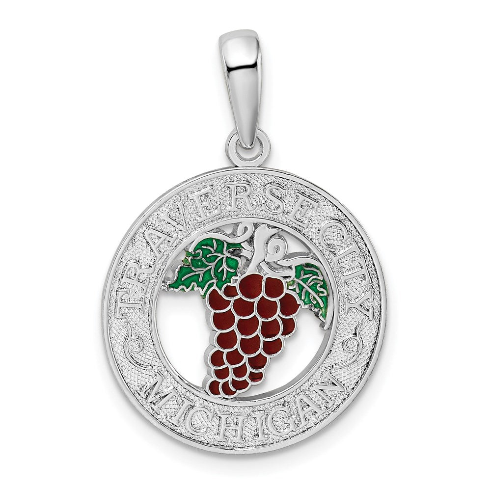 Sterlingsilber De-ani Rhodiniert Emailliert Traverse City Michigan mit Grapes Anhänger