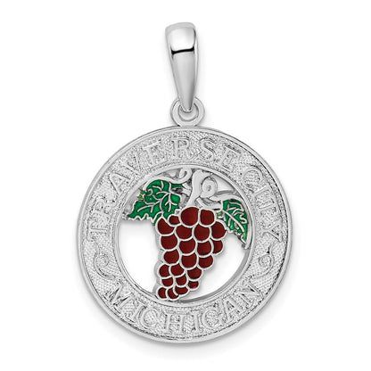 Sterlingsilber De-ani Rhodiniert Emailliert Traverse City Michigan mit Grapes Anhänger