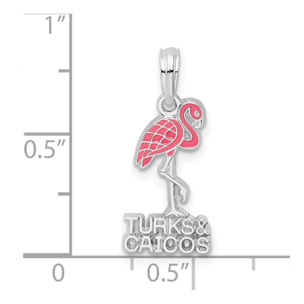 Sterlingsilber De-ani Rhodiniert Emailliert Turks und Caicos mit Flamingo Anhänger
