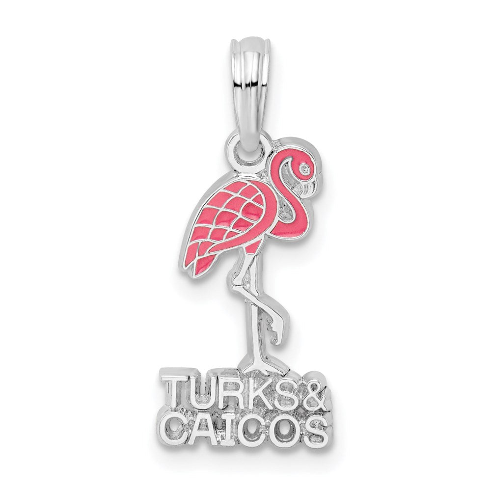 Sterlingsilber De-ani Rhodiniert Emailliert Turks und Caicos mit Flamingo Anhänger