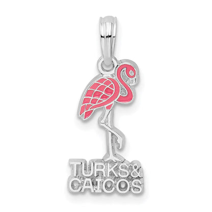 Sterlingsilber De-ani Rhodiniert Emailliert Turks und Caicos mit Flamingo Anhänger