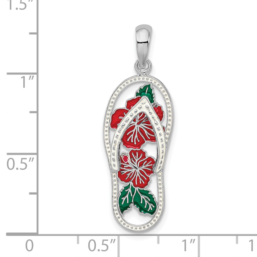 Sterlingsilber De-ani Rhodiniert Emailliert Hibiscus Blume Flip-flop Anhänger