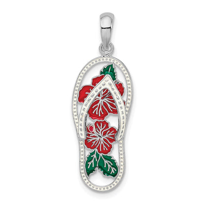Sterlingsilber De-ani Rhodiniert Emailliert Hibiscus Blume Flip-flop Anhänger
