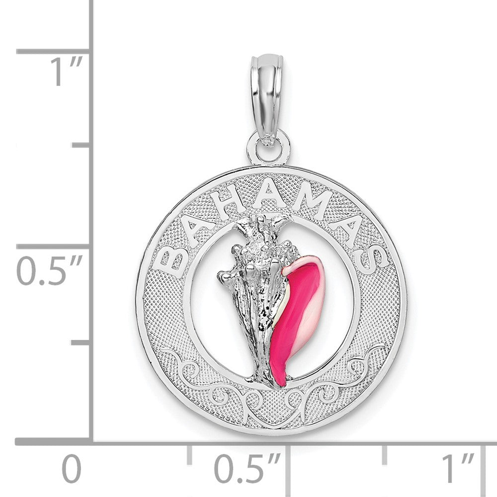 Sterlingsilber De-ani Rhodiniert Emailliert Bahamas Kreis mit Muschel Anhänger