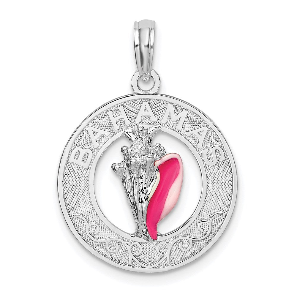 Sterlingsilber De-ani Rhodiniert Emailliert Bahamas Kreis mit Muschel Anhänger