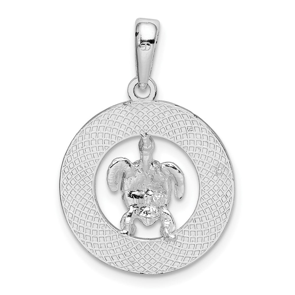 Sterlingsilber De-ani Rhodiniert Emailliert Bahamas Kreis mit Schildkröte Anhänger