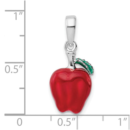 Sterlingsilber De-ani Rhodiniert Poliert 3d Emailliert Apple Anhänger