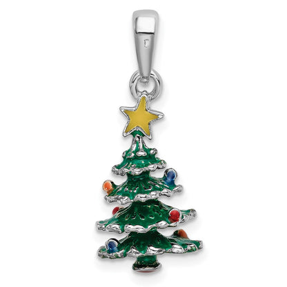 Sterlingsilber De-ani Rhodiniert 3d Emailliert Weihnachten Baum Anhänger