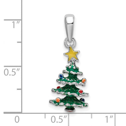 Sterlingsilber De-ani Rhodiniert 3d Emailliert Weihnachten Baum Anhänger