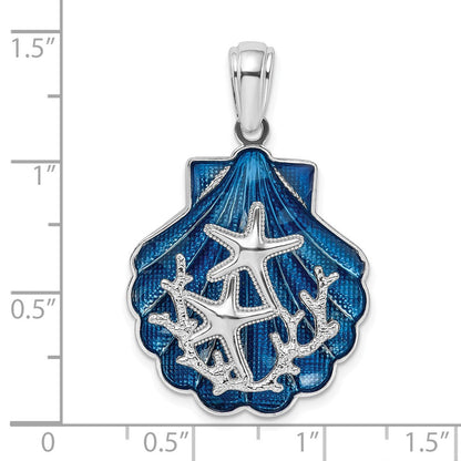 Sterlingsilber De-ani Rhodiniert Emailliert Blau Muschel mit Seestern Anhänger