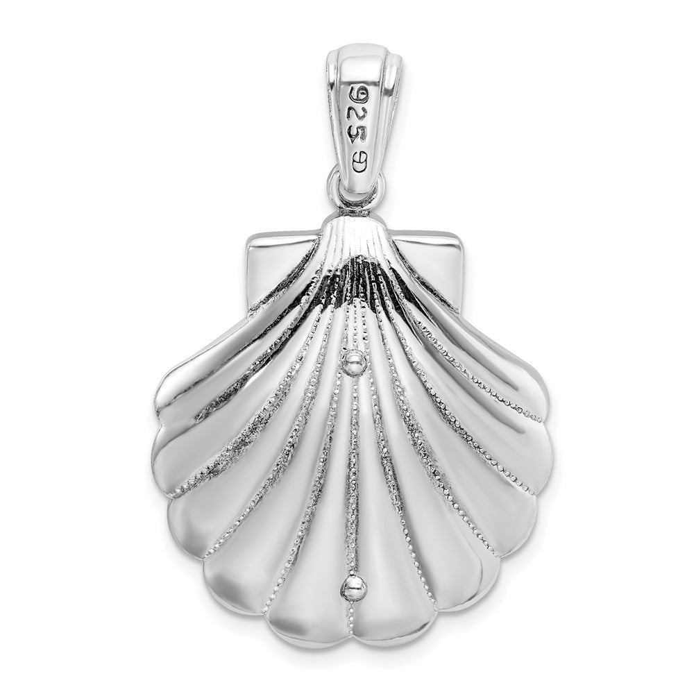 Sterlingsilber De-ani Rhodiniert Emailliert Blau Muschel mit Palme Trees Anhänger