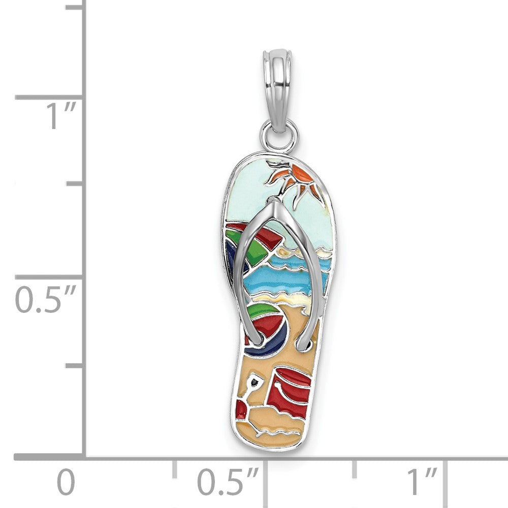 Sterlingsilber De-ani Rhodiniert 3d Emailliert Beach Scene Flip-flop Anhänger