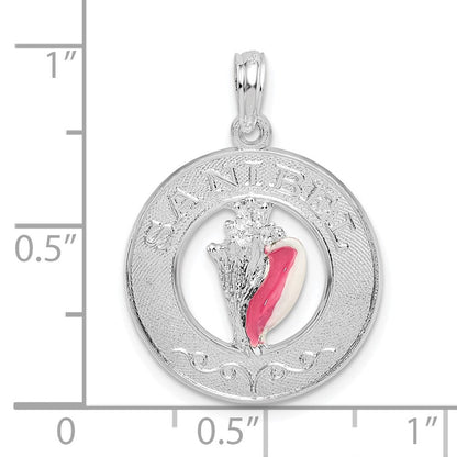 Sterlingsilber De-ani Rhodiniert Emailliert Sanibel Kreis mit Muschel Anhänger