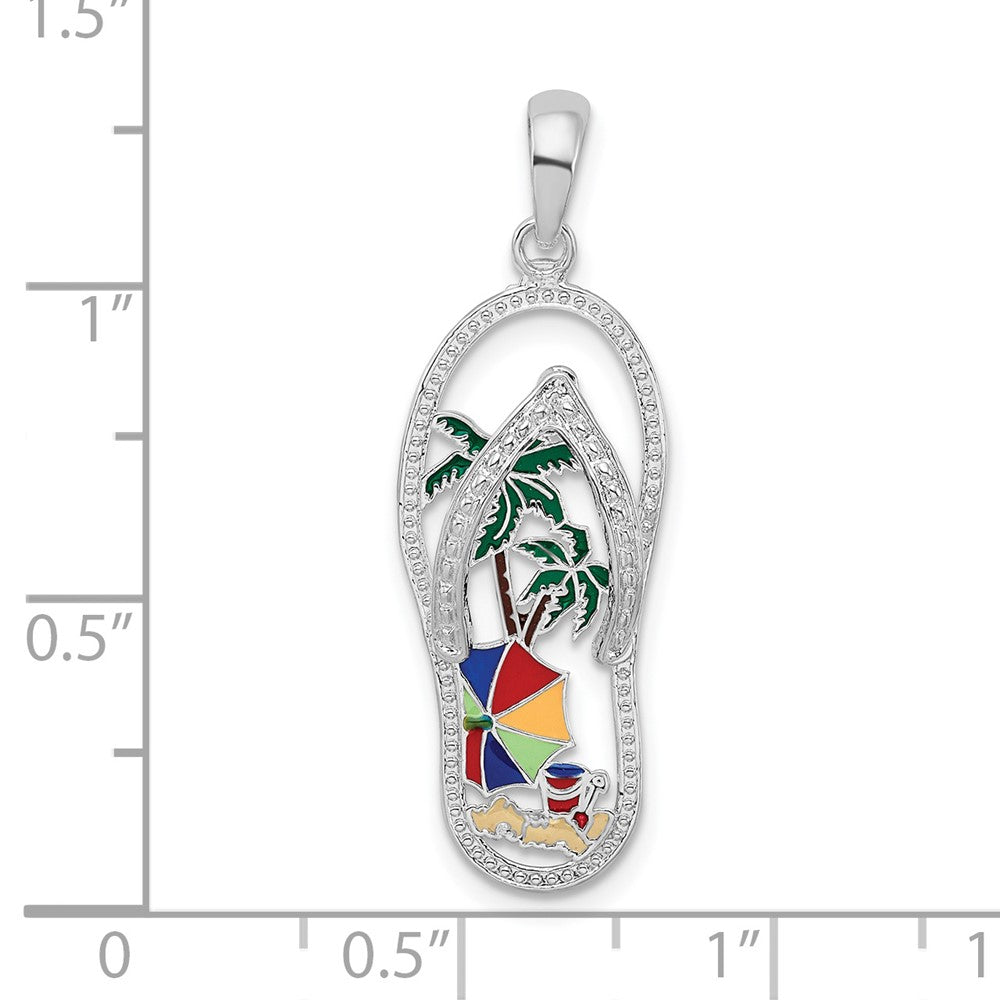 Sterlingsilber De-ani Rhodiniert Emailliert Beach Scene Flip-flop Anhänger